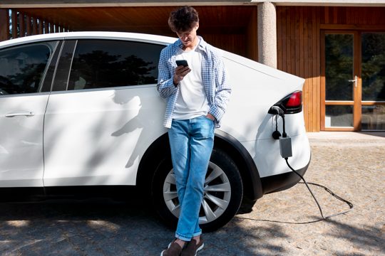 Person taking care of electric car