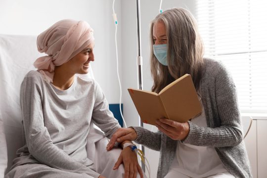 Female patients talking at the hospital