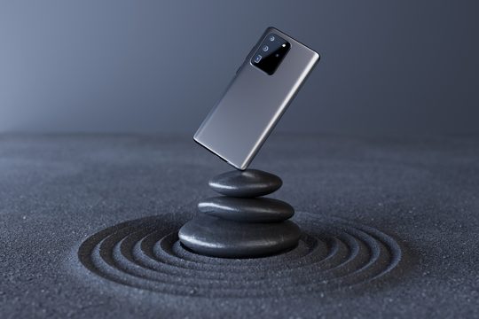 New smartphone balancing with pebbles