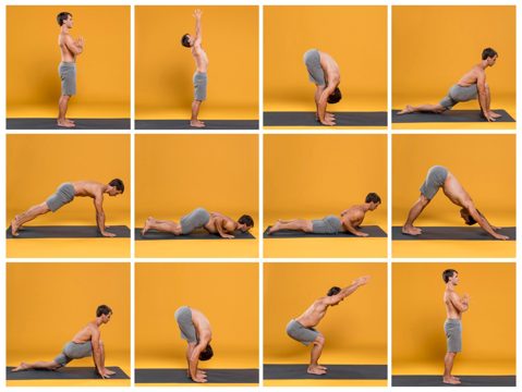 Multiple yoga poses collage