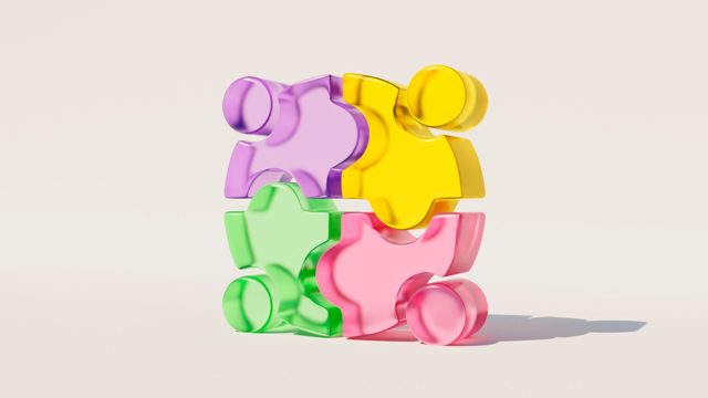 3d view of colorful puzzle pieces