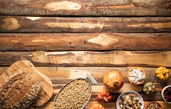 Flat lay autumn traditional food frame