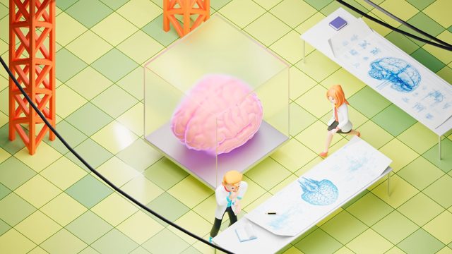 3d rendering of doctors researching brain